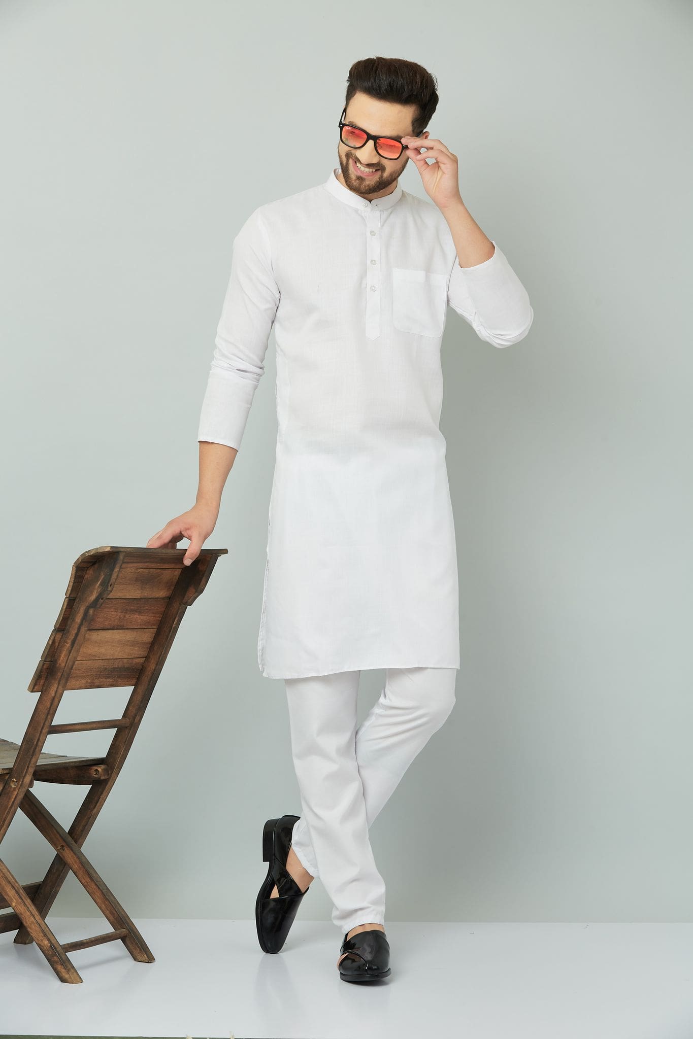 White kurta set for men with a classy look.