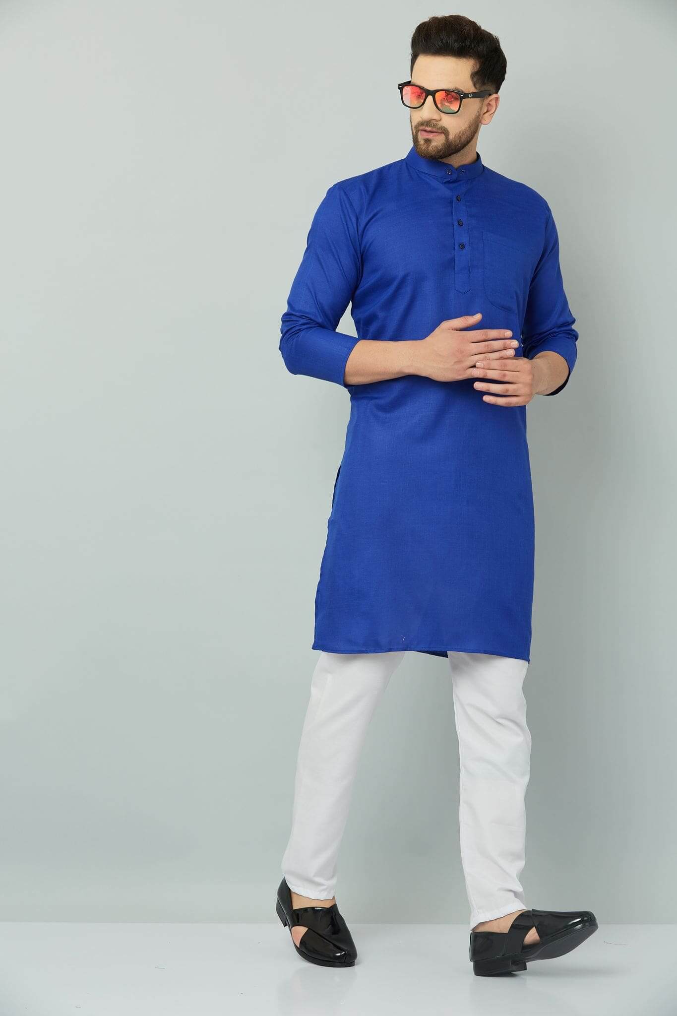 Stylish blue kurta set for men, perfect for a classy look.